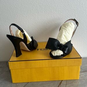 Fendi Black Bow Slingback Heels